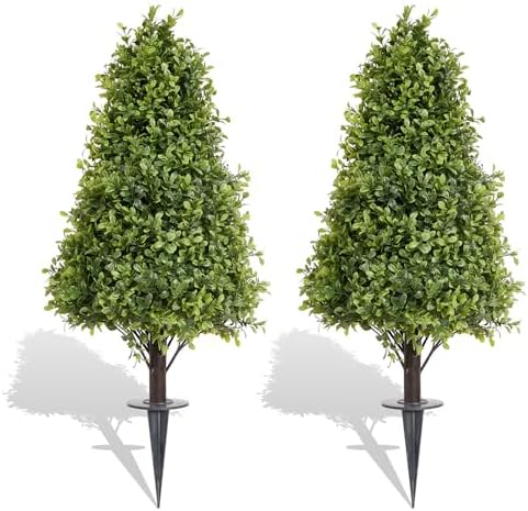 36in Artificial Boxwood Topiary Cone Trees Set of 2