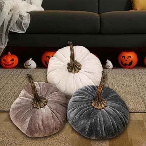 3pcs Artificial Velvet Pumpkins Decoration Set - Style A
