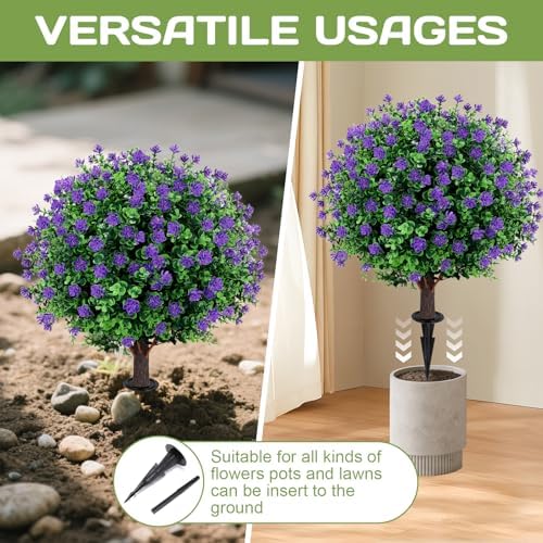 Artificial Purple Topiary Ball Tree 25 Set of 2 UV Resistant Fade Proof