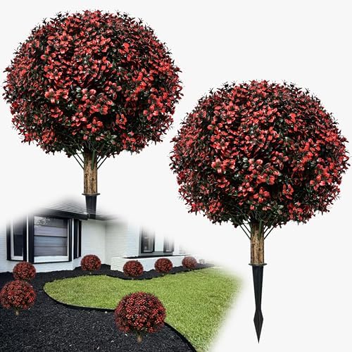 Set of 2 Artificial Topiary Boxwood Trees 245 Tall