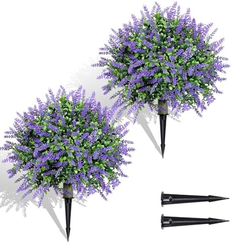Set of 2 Artificial Boxwood Topiary Ball Trees 16 Inch UV Resistant