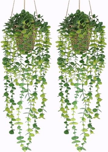 Nisoger Artificial Hanging Plant with Woven Basket 2 Pack