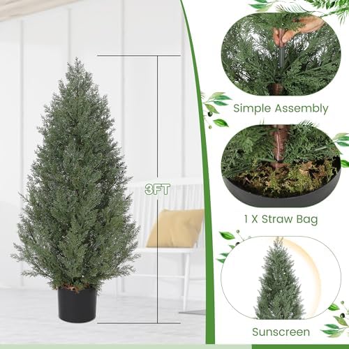 GarveeHome 3 Ft Artificial Cedar Trees Set of 2