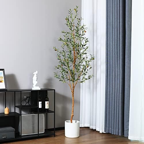 OAKRED 7FT Artificial Olive Tree with Natural Wood Trunk