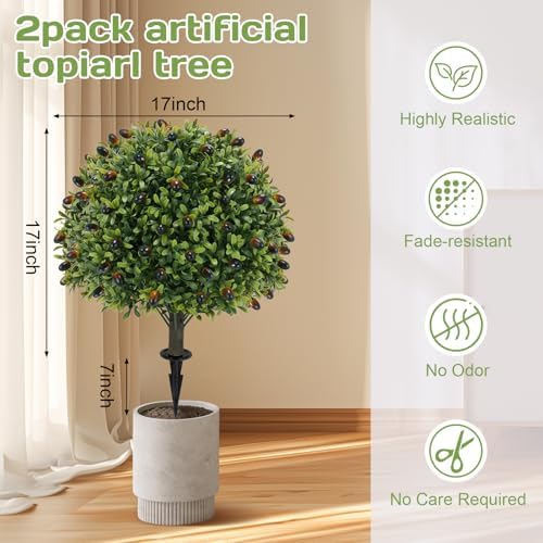 Artificial Olive Topiary Ball Tree 24 with Ground Spike Set of 2