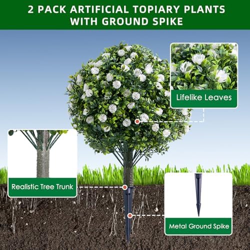 GarveeHome 236 Inch Artificial Topiary Set of 2 with Metal Spikes