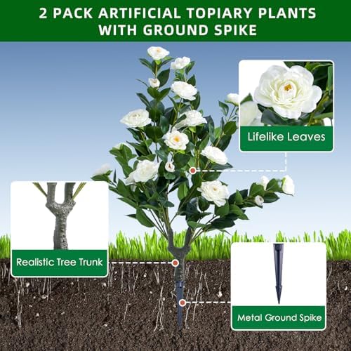 GarveeHome 354 Inch Artificial Topiary Set of 2 White