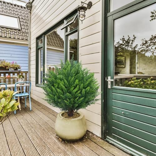 21 Inch Artificial Cedar Topiary Ball Trees Set of 2 with Ground Spike