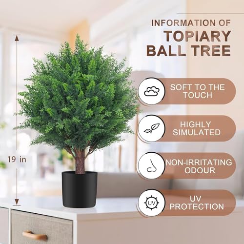 19 Artificial Cedar Topiary Ball Trees Set of 2