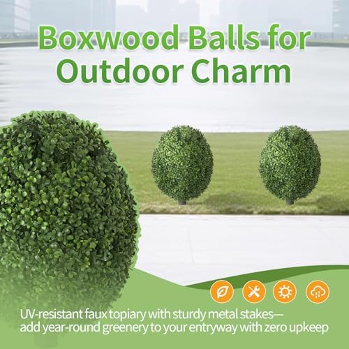 QIANYUN 26 Inch Artificial Boxwood Topiary Shrubs