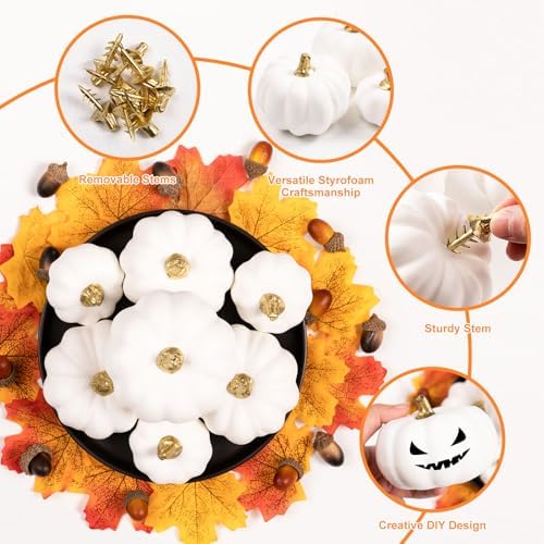 Ywlake 12 Pcs Artificial White Pumpkins Fall Decor