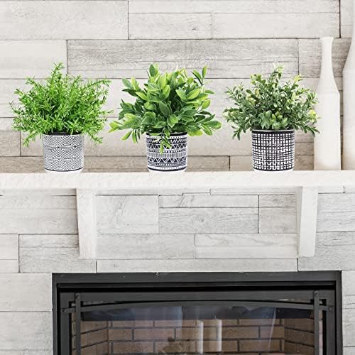 Winlyn Set of 3 Artificial Potted Plants in Black and White Geometric Pots
