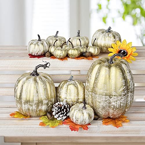 DearHouse 14PCS Artificial Pumpkins Fall Decor Set