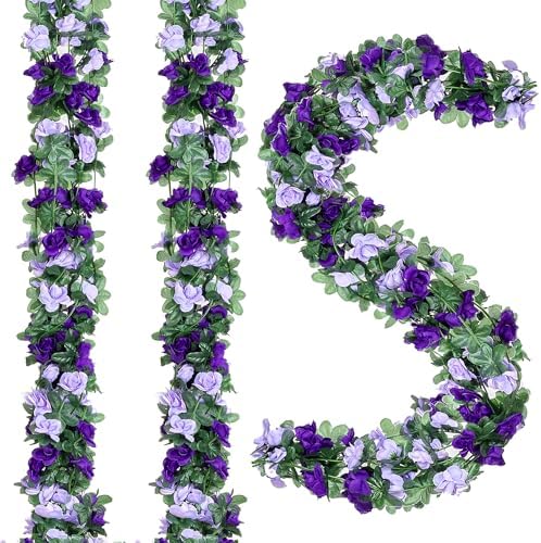 5Pcs 41FT Artificial Purple Rose Garland for Decor