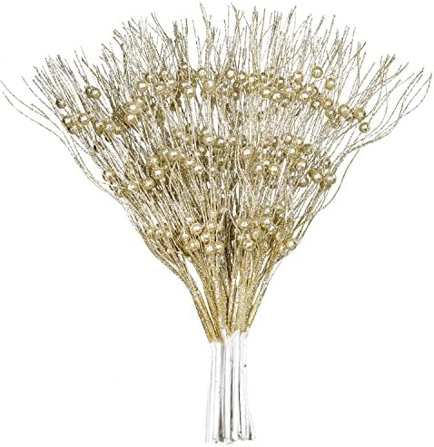 24 Pieces Christmas Glitter Berry Stems for Decor
