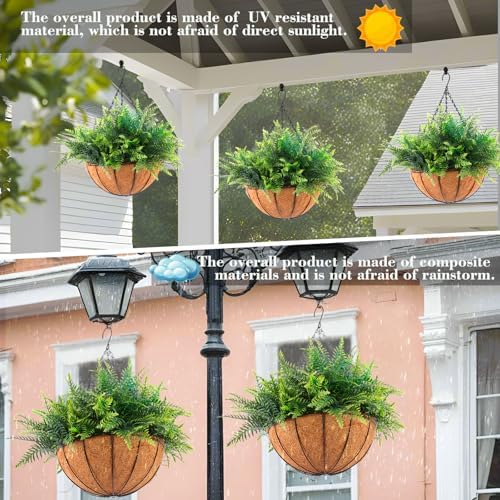 Hananona 2 Set Fake Hanging Ferns for Outdoor Use