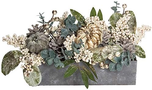 Northlight 1025 Inch Neutral Pumpkin and Leaves Fall Floral Arrangement