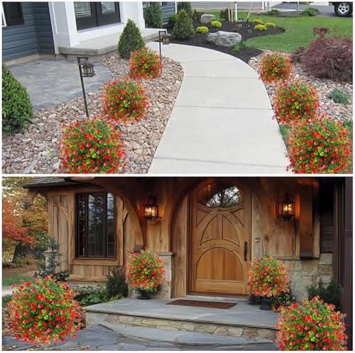 YUGYUM Artificial Topiary Boxwood Rose Balls 23 Set of 2