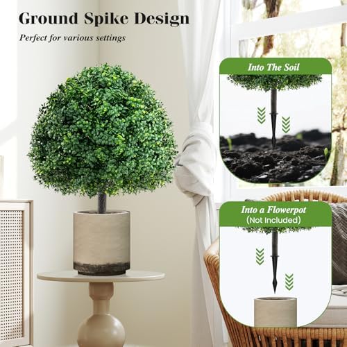Goplus 28 Inches Artificial Boxwood Topiary Set 2 Pack