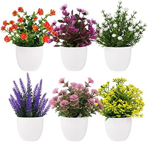 Yoratee Artificial Flower Potted Plants 6pcs Indoor Decor