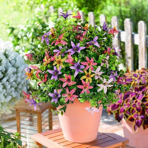 Set of 2 Artificial Boxwood Topiary Trees with Flowers