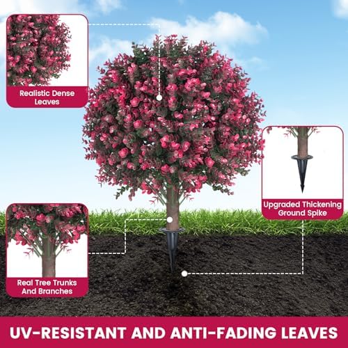 256 Inch Artificial Pink Eucalyptus Topiary Ball Trees 2 Pack