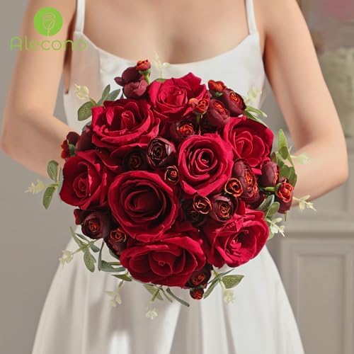 Alecono Real Touch Artificial Roses 20Pcs 4in Red Velvet Flowers