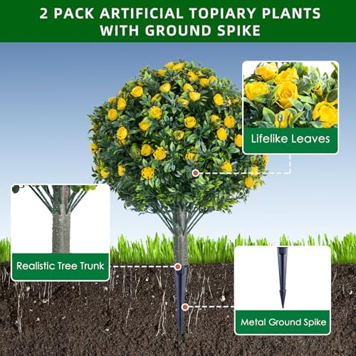 GarveeHome 236 Inch Artificial Topiary Set of 2 with Ground Spikes