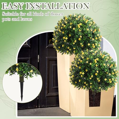 Yunlly Set of 2 Artificial Boxwood Topiary Balls with Flowers
