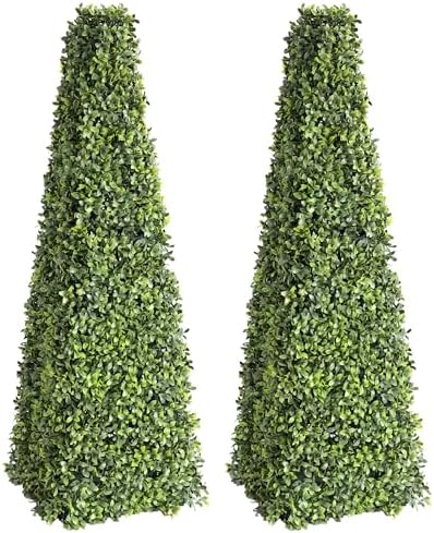 31 Inch Artificial Boxwood Triangular Topiary Set of 2