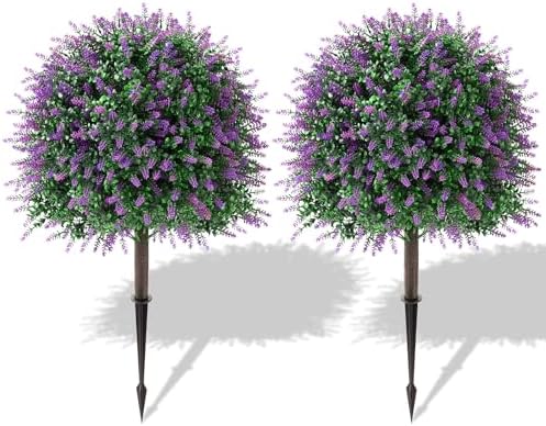 26 Inch Artificial Lavender Topiary Set of 2