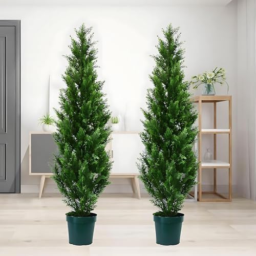 Pre Potted Artificial Cedar Topiary Trees Pack of 2 1