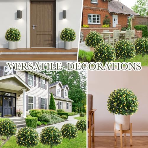 Yunlly Set of 2 Artificial Boxwood Topiary Balls with Flowers