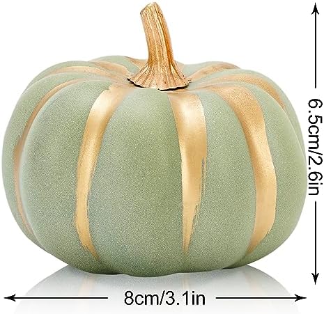 Whaline Green Artificial Pumpkins with Gold Edges 12Pcs
