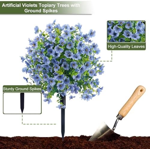 23in Artificial Violet Topiary Trees with Ground Spikes 2pc Blue