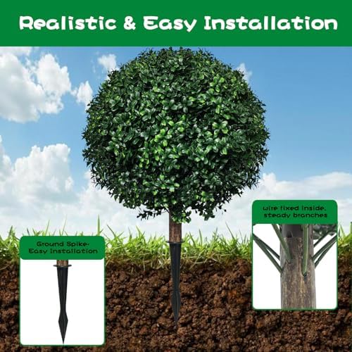Set of 2 Artificial Boxwood Topiary Trees 245 Inch Tall