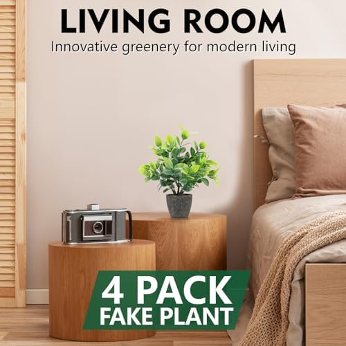 4 Pack Artificial Plants Ceramic Pots Indoor Decor