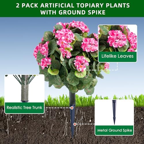 GarveeHome 216 inch Artificial Topiary Ball Set of 2 with Metal Spikes Pink