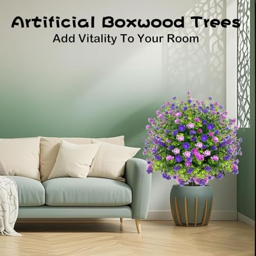 2 Pack Artificial Boxwood Topiary Ball Trees Purple