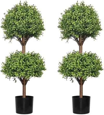 THE BLOOM TIMES 40 Artificial Boxwood Topiary Double Ball Set of 2