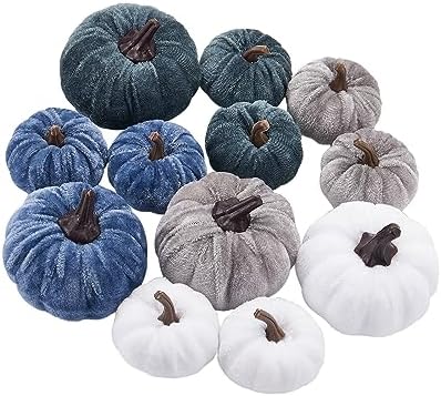 12Pcs Velvet Pumpkin Halloween Decorations Assorted 1