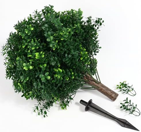 24 Inch High Artificial Boxwood Topiary Ball Set of 2 with Stakes