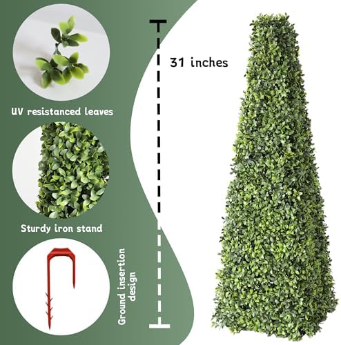 31 Inch Artificial Boxwood Triangular Topiary Set of 2