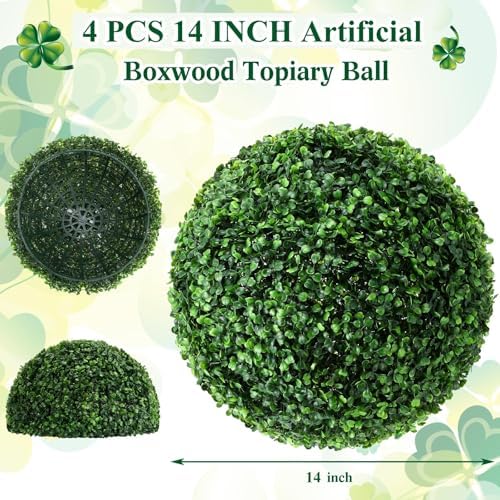 Hotop 4 Pcs 14 Inch Artificial Topiary Ball Garden Decor