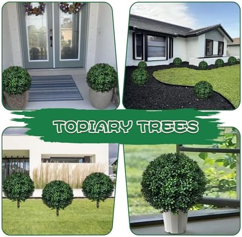 Set of 2 Artificial Boxwood Topiary Trees 245 Inch Tall