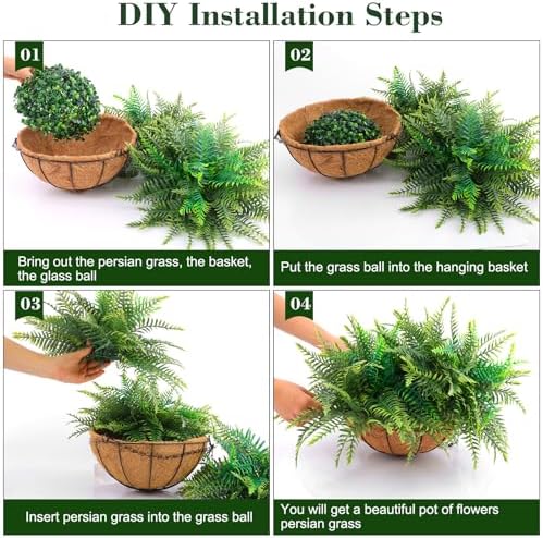 Hananona 2 Set Fake Hanging Ferns for Outdoor Use