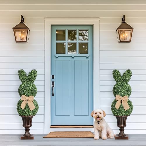 GarveeHome 39 Inch Artificial Bunny Topiary Tree Set of 2