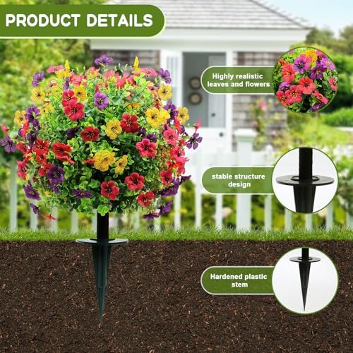 AXHJ 23 Inch Set of 2 Artificial Boxwood Topiary with Violet Flowers