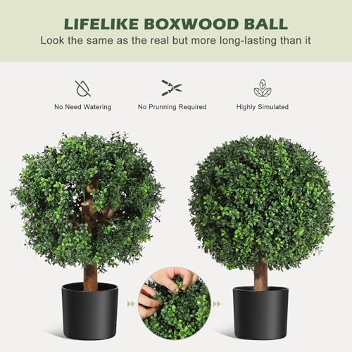 GarveeHome 24 Inch Artificial Topiary Boxwood Ball Set of 2