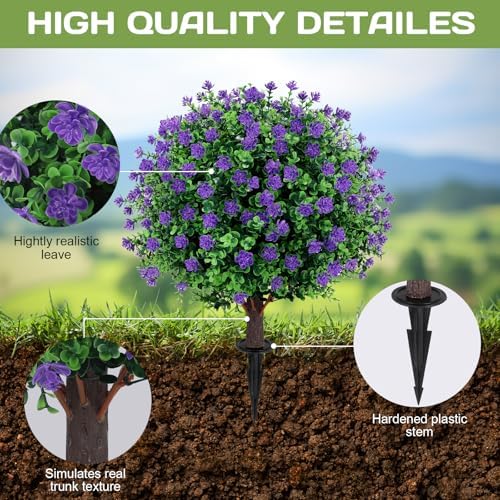 Artificial Purple Topiary Ball Tree 25 Set of 2 UV Resistant Fade Proof